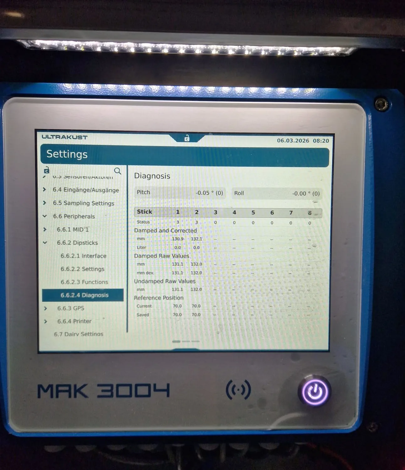 Peilstabmesstechnik auf MAK 3004 Touchpanel